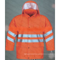 Orange Color Durable Waterproof PU Rain Jacket with Reflective Strip